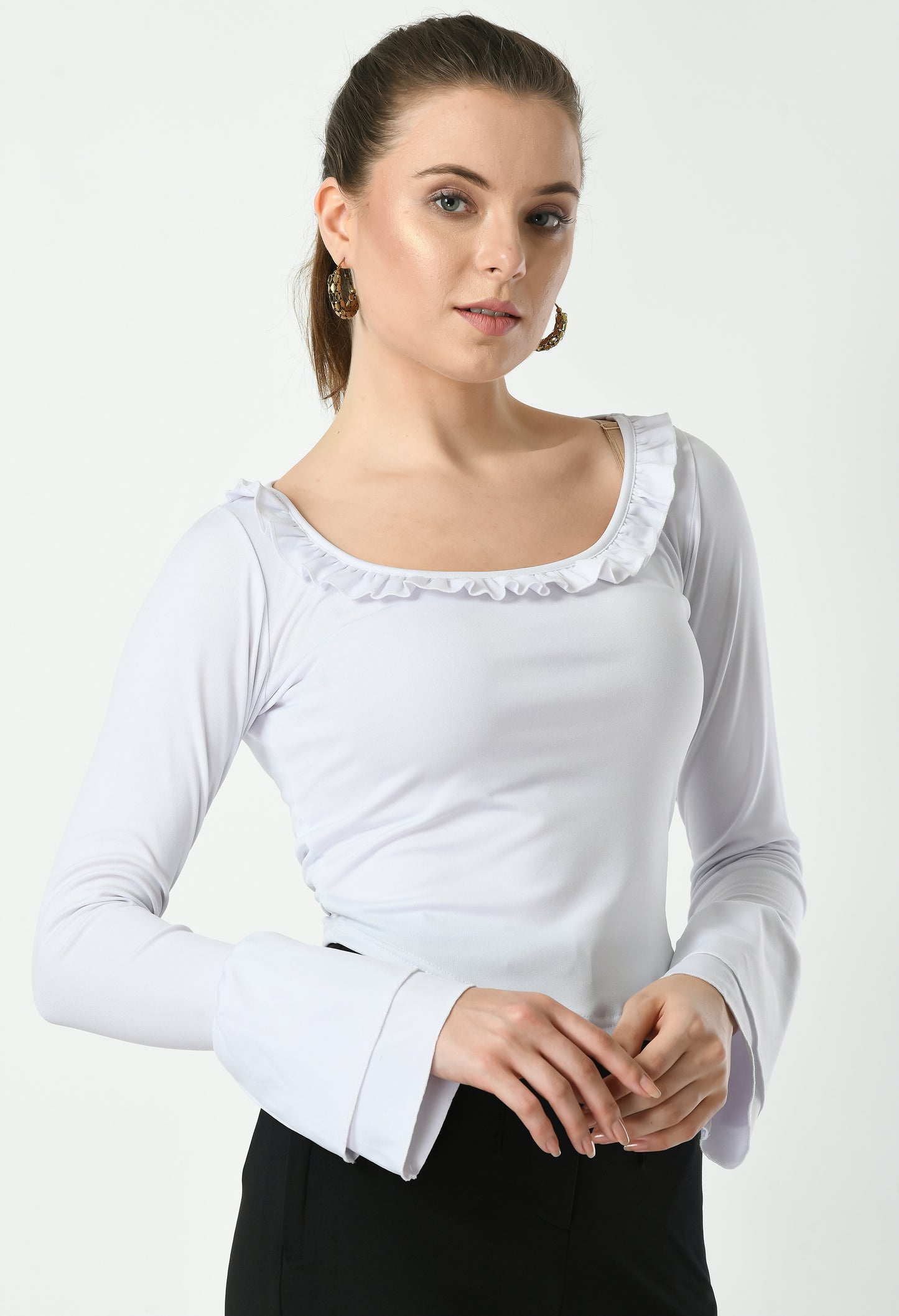 Womens Stylished Neck Frill Crop Top
