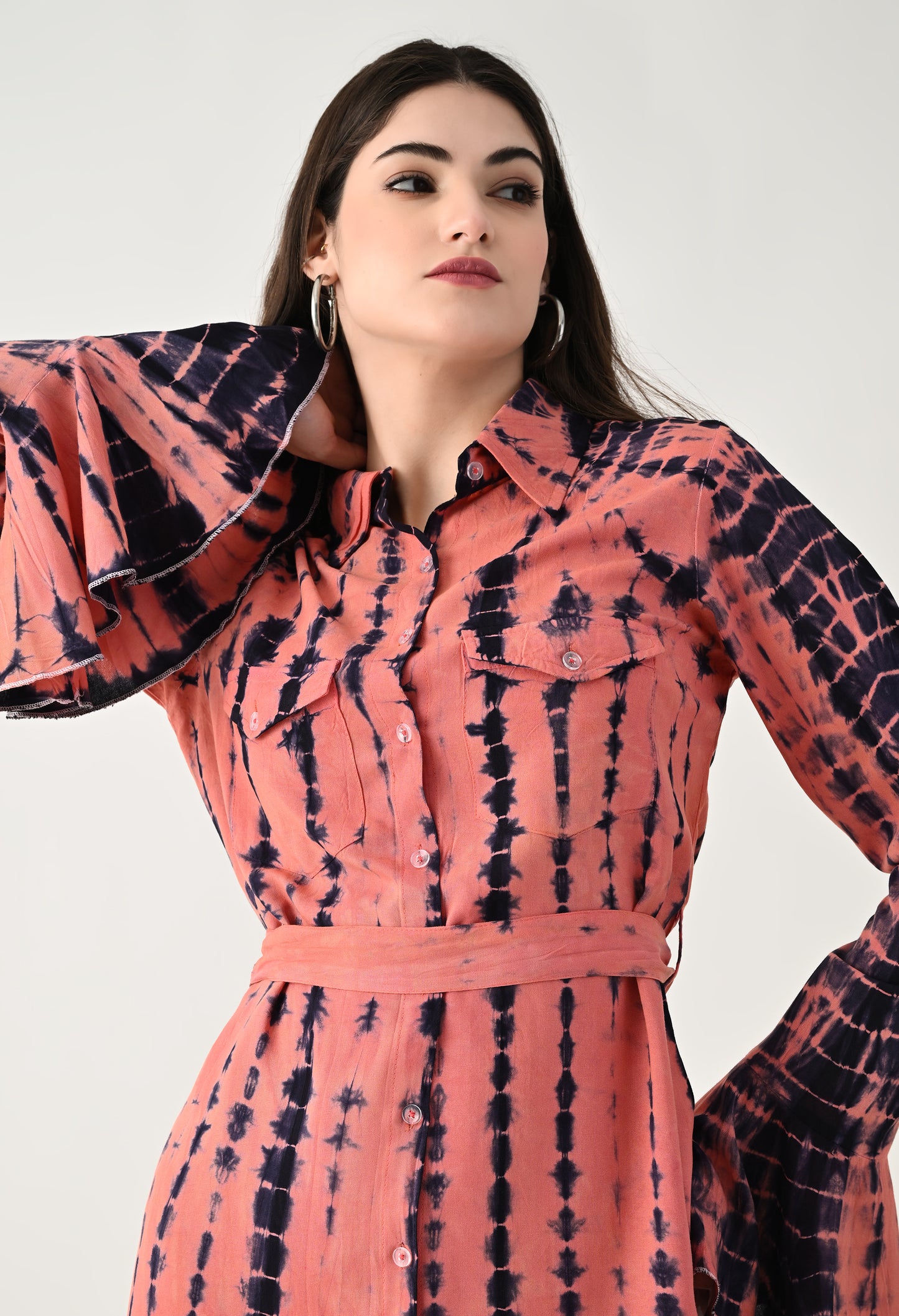 Women TIE-DYE Shirt Dress | Knee Length