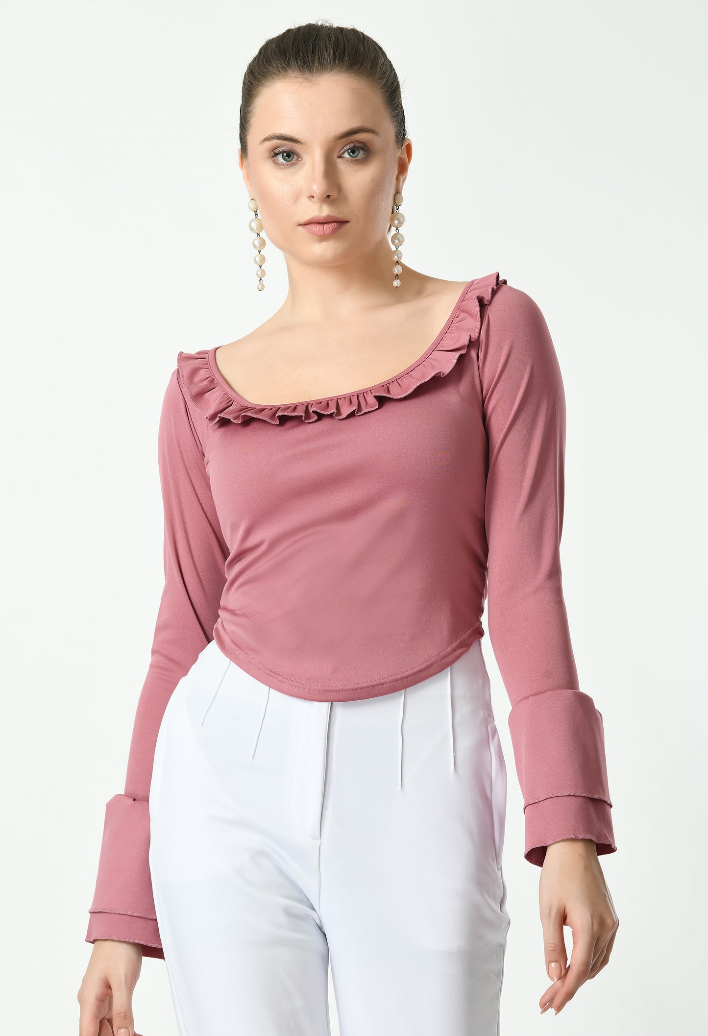 Womens Stylished Neck Frill Crop Top