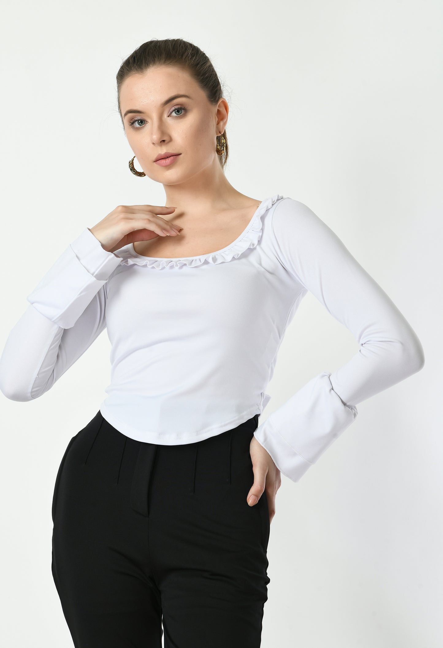 Womens Stylished Neck Frill Crop Top