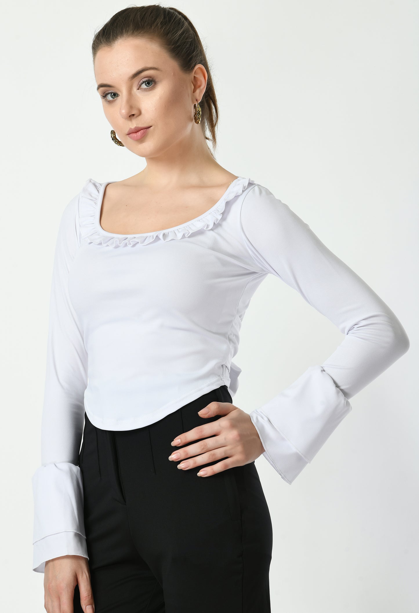 Womens Stylished Neck Frill Crop Top